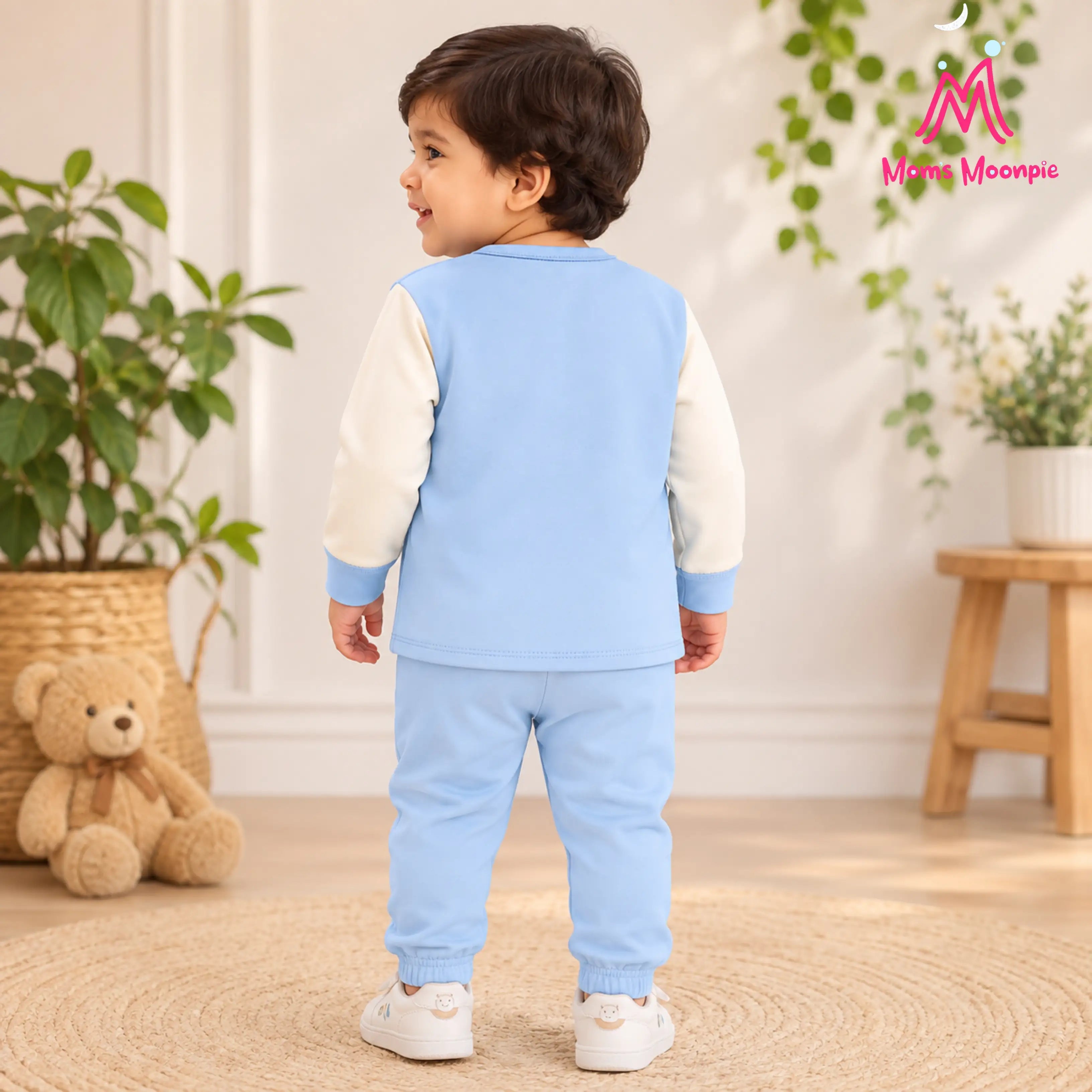 Mom's Moonpie Fleece-Lined Button-Down Jacket & Pants Set - Sky Blue
