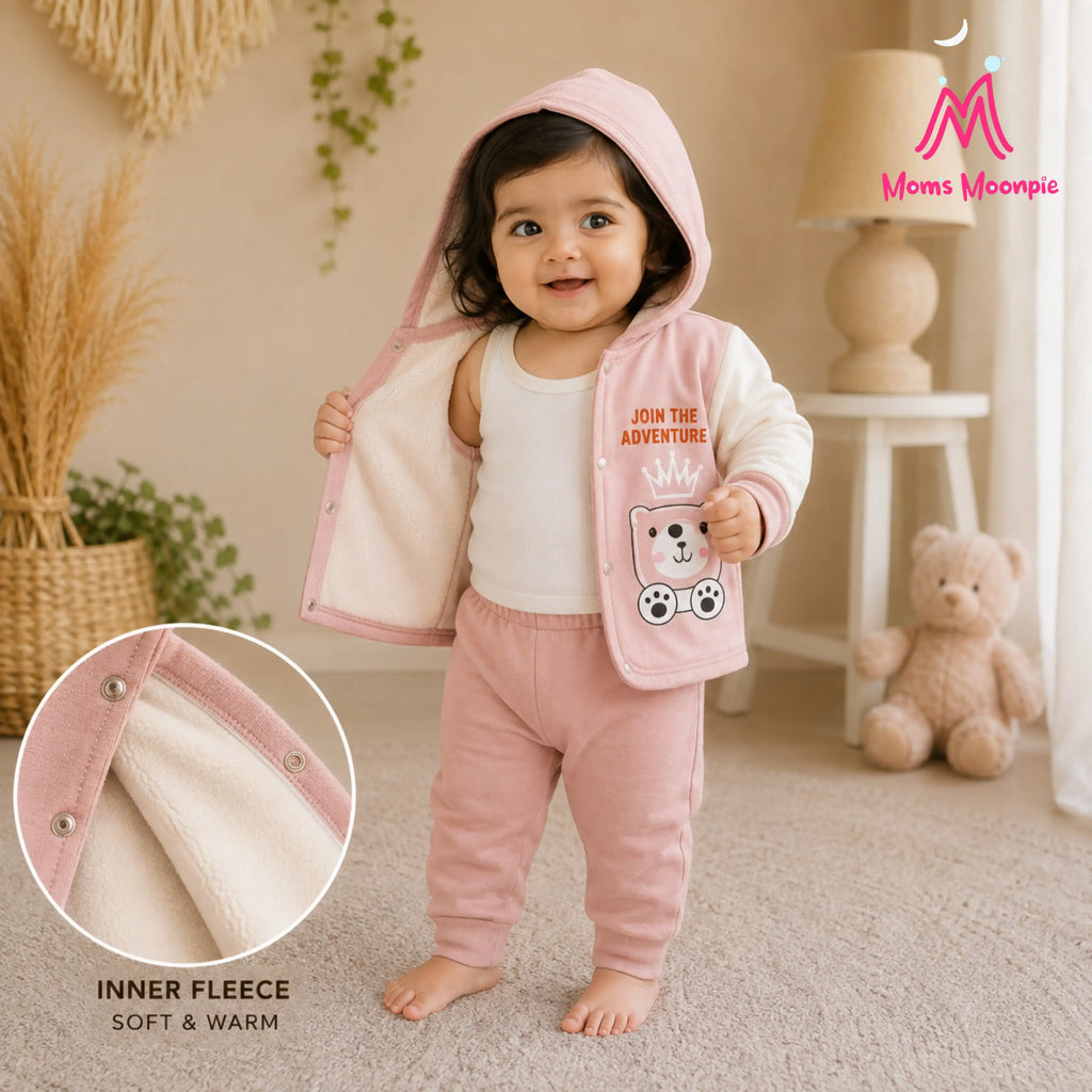 Mom's Moonpie Fleece-Lined Hooded Jacket & Pants Set - Dusty Pink