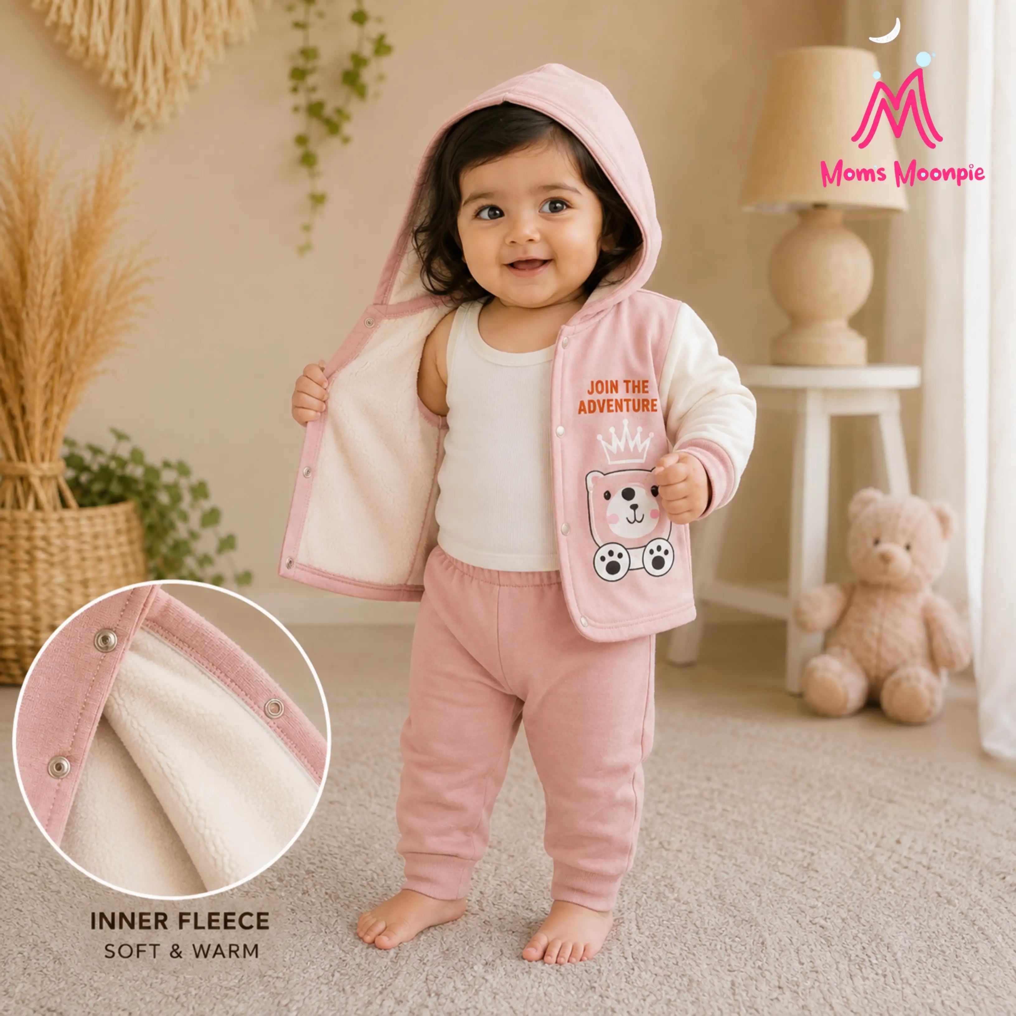 Mom's Moonpie Fleece-Lined Hooded Jacket & Pants Set - Dusty Pink