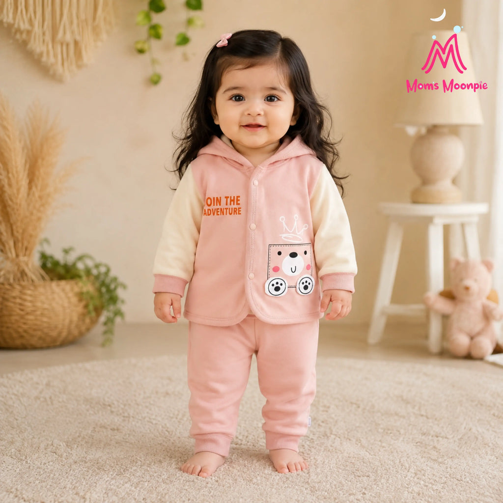 Mom's Moonpie Fleece-Lined Hooded Jacket & Pants Set - Dusty Pink