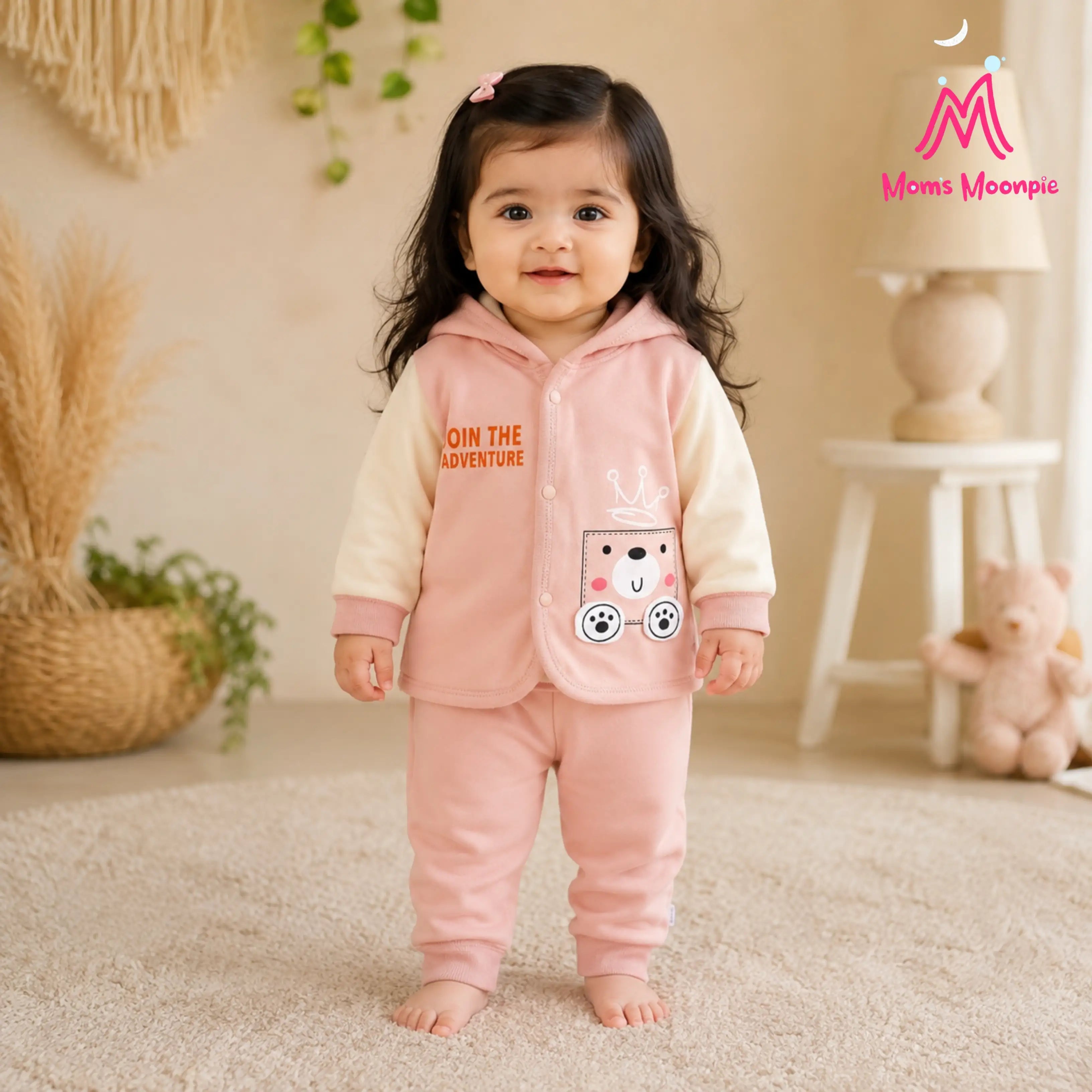 Mom's Moonpie Fleece-Lined Hooded Jacket & Pants Set - Dusty Pink