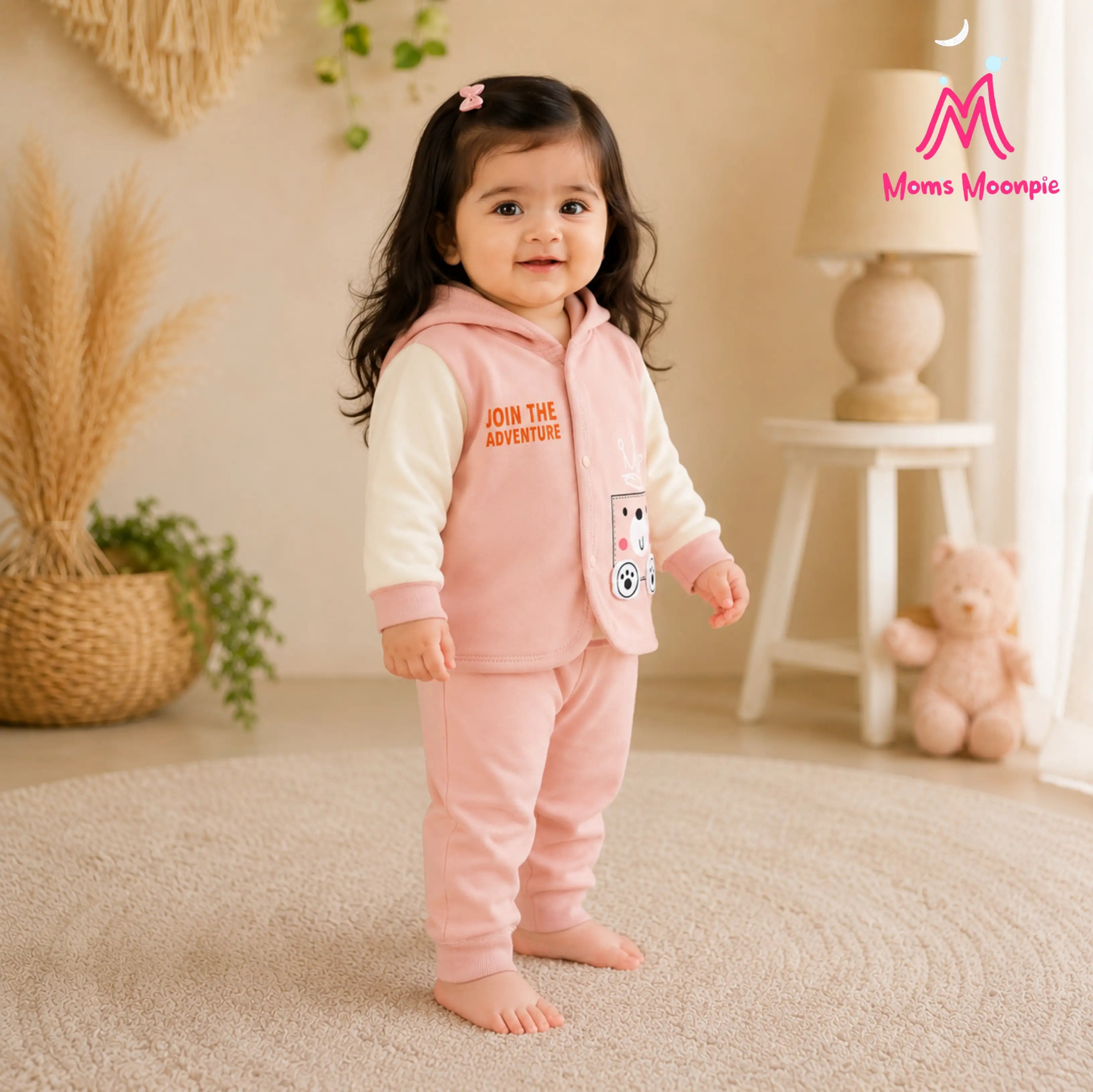 Mom's Moonpie Fleece-Lined Hooded Jacket & Pants Set - Dusty Pink