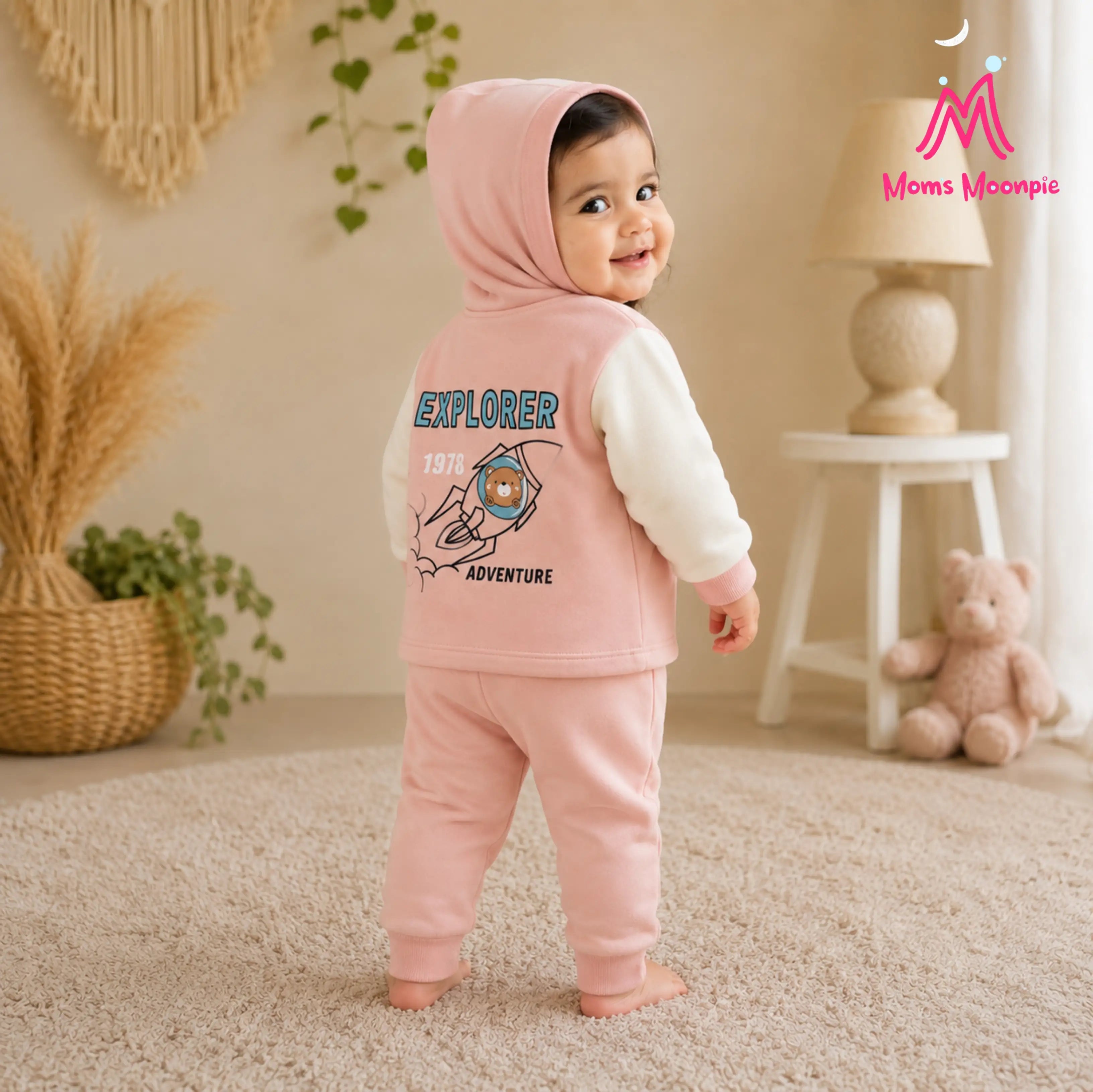 Mom's Moonpie Fleece-Lined Hooded Jacket & Pants Set - Dusty Pink