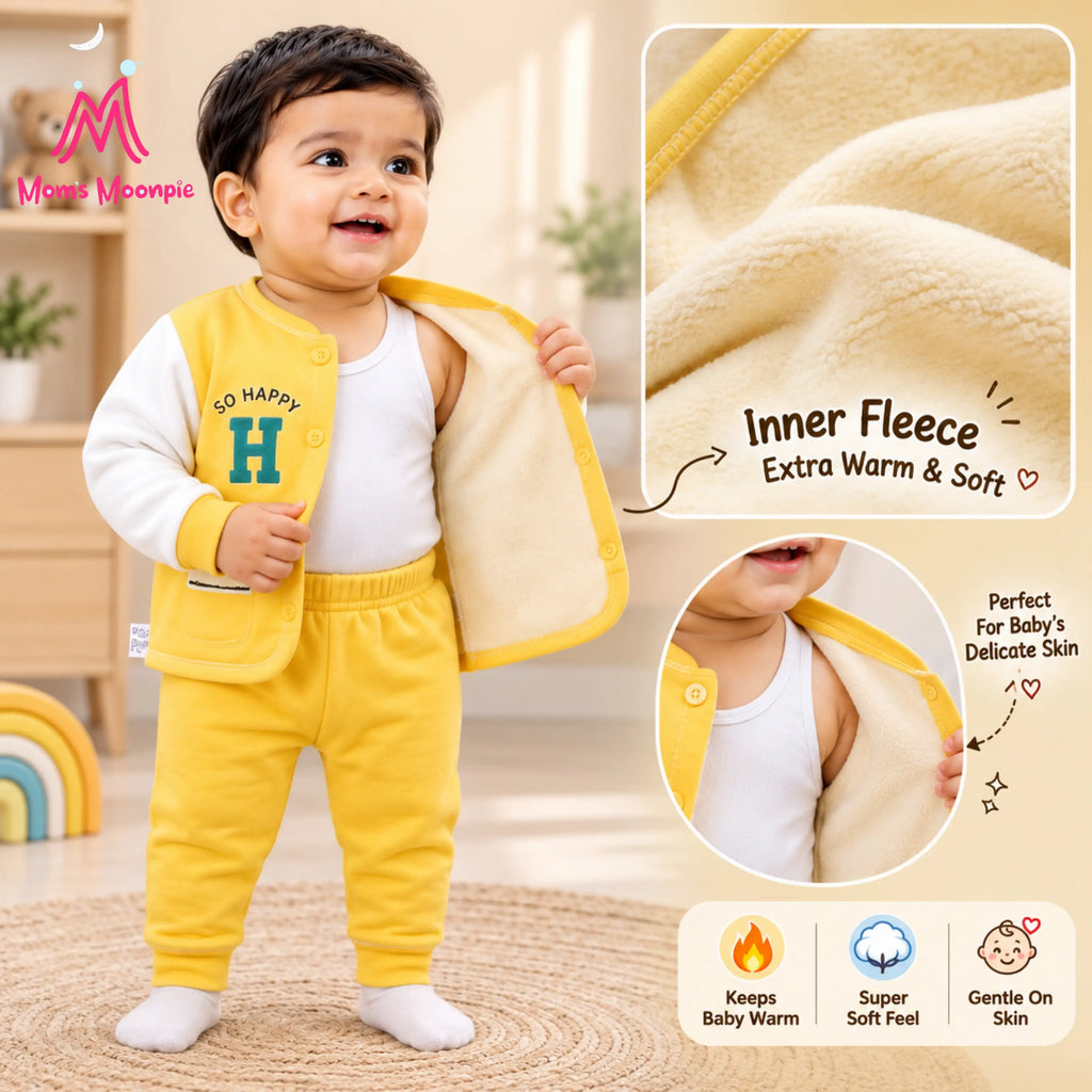 Mom's Moonpie Fleece-Lined Button-Down Jacket & Pants Set - Yellow
