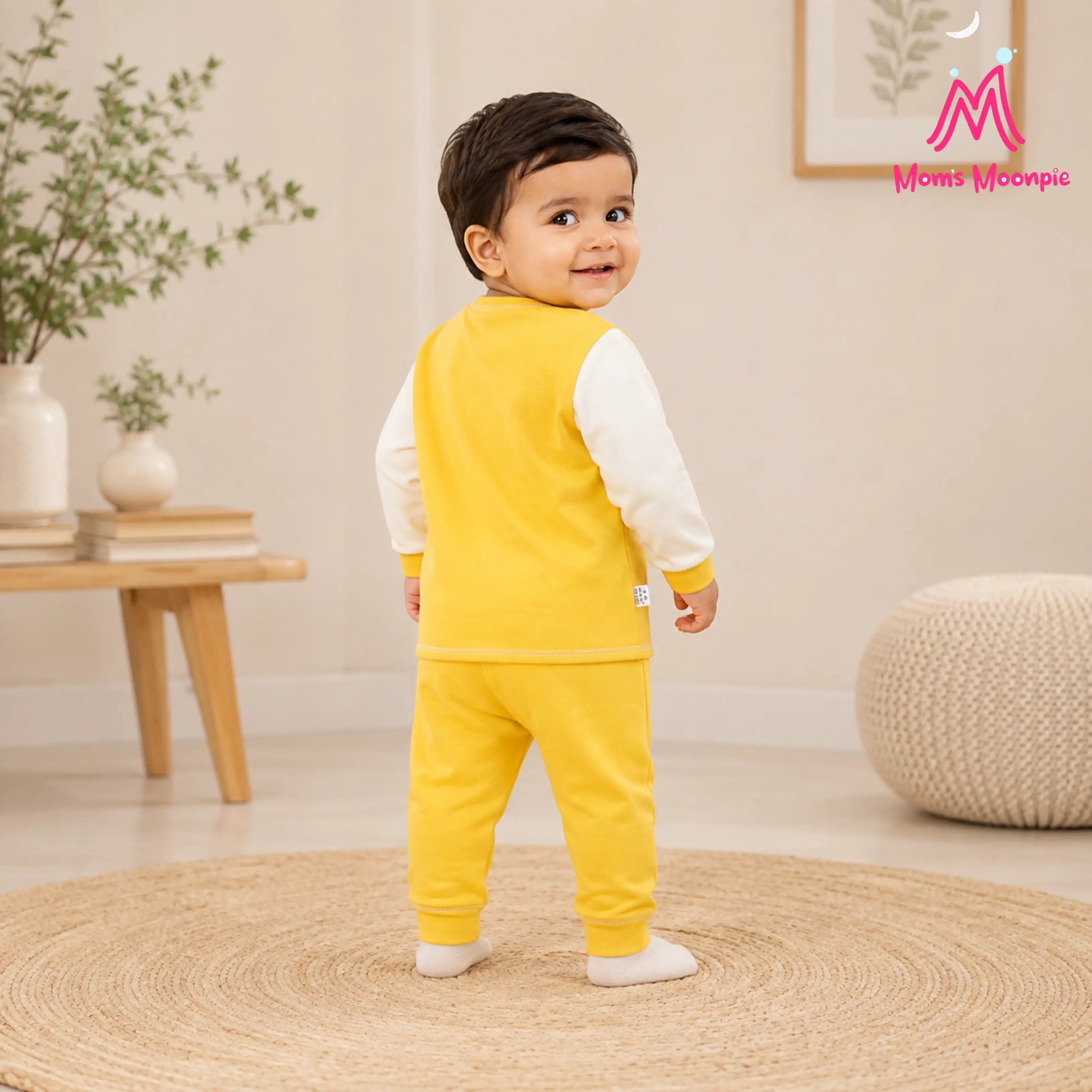 Mom's Moonpie Fleece-Lined Button-Down Jacket & Pants Set - Yellow