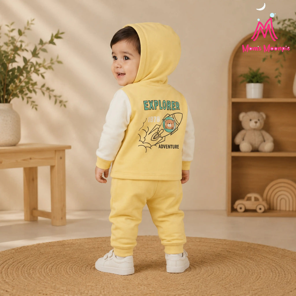Mom's Moonpie Fleece-Lined Hooded Jacket & Pants Set - Soft Yellow