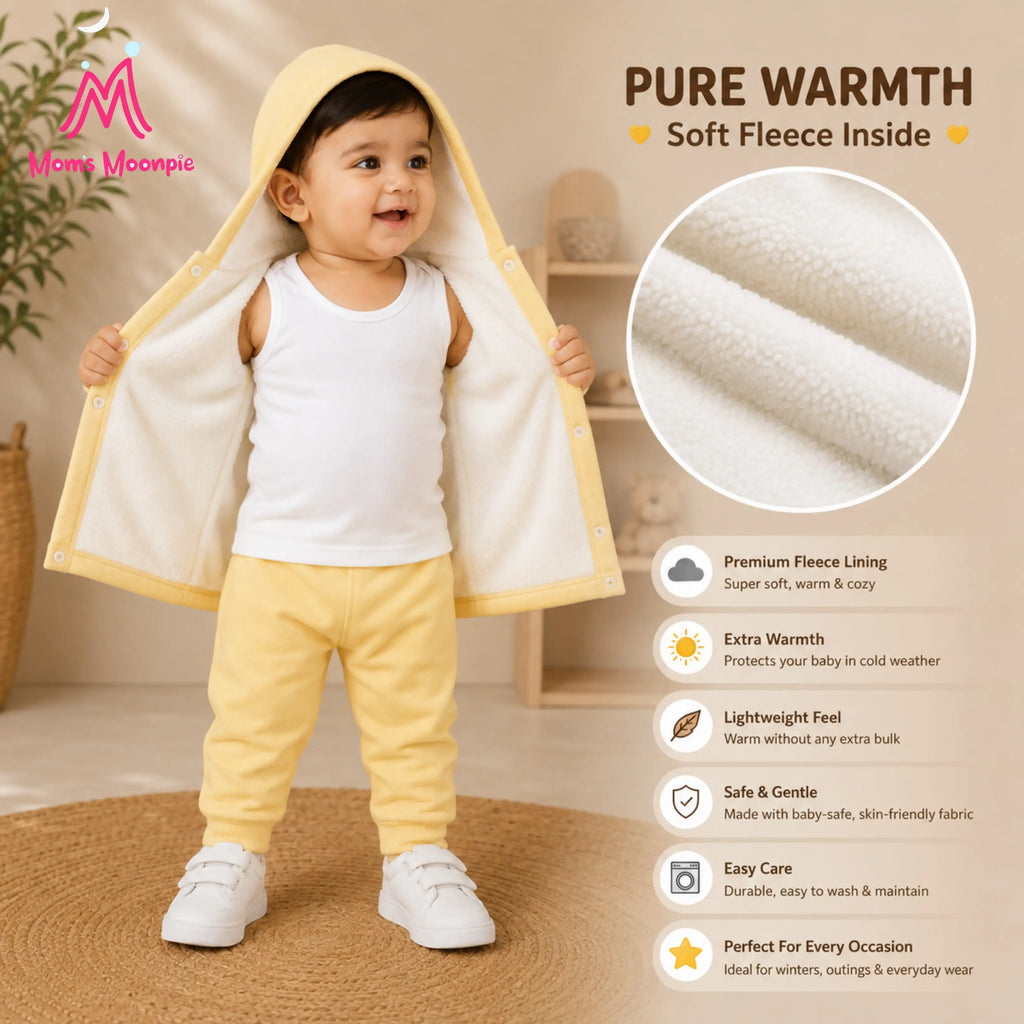 Mom's Moonpie Fleece-Lined Hooded Jacket & Pants Set - Soft Yellow