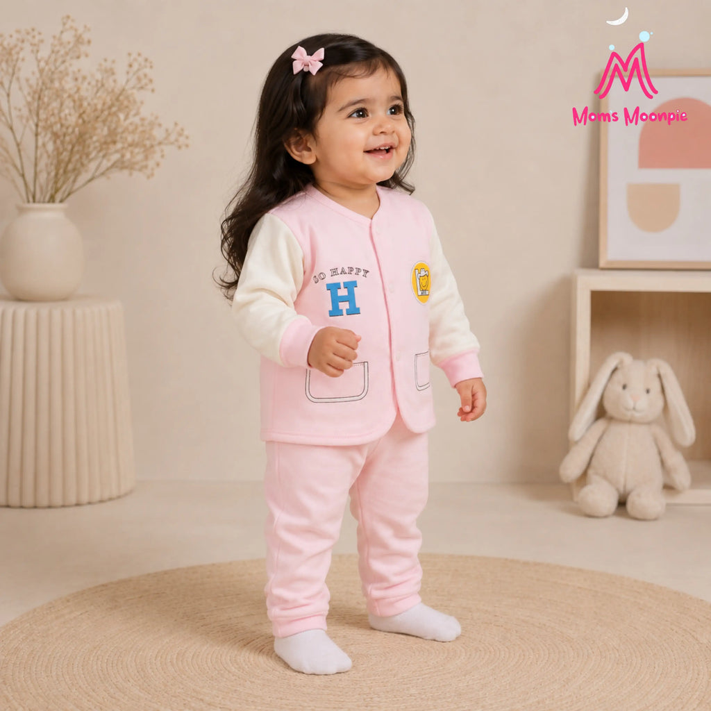 Mom's Moonpie Fleece-Lined Button-Down Jacket & Pants Set - Soft Pink