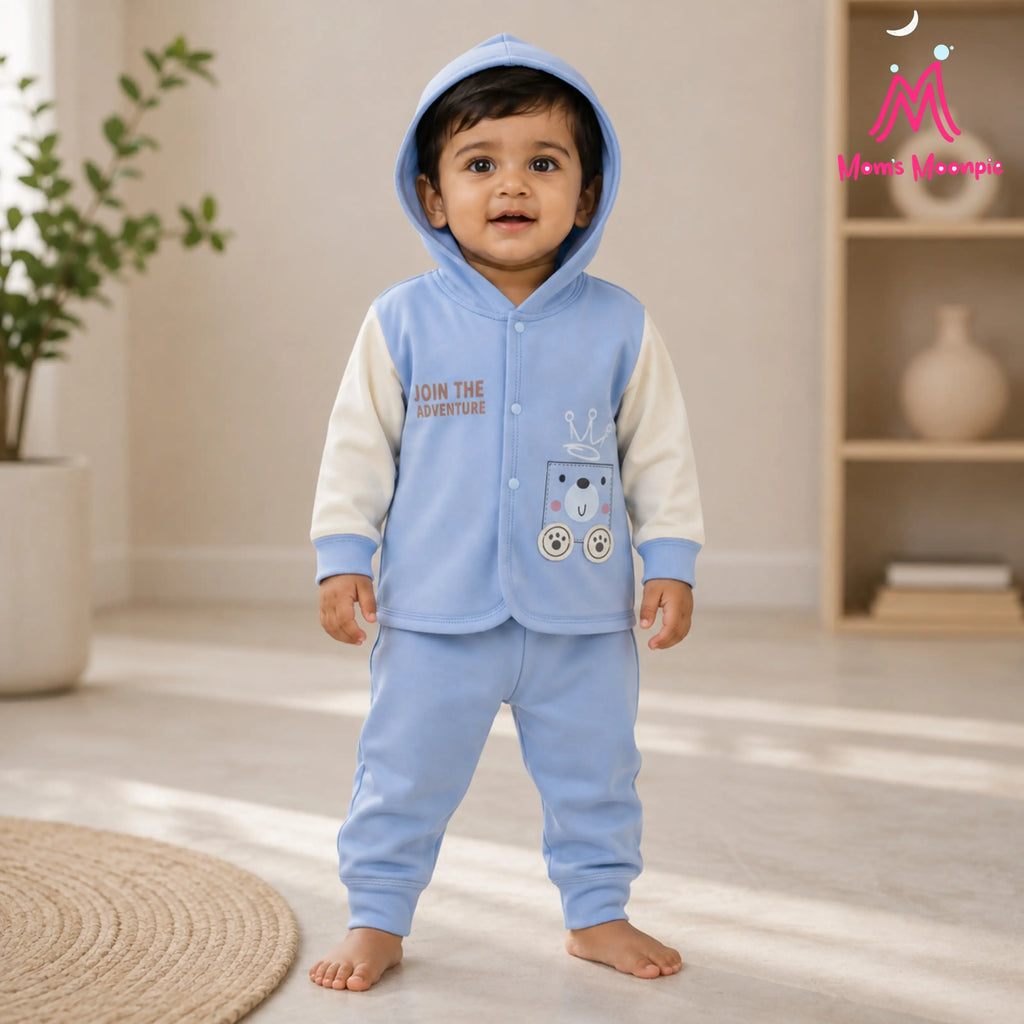 Mom's Moonpie Fleece-Lined Hooded Jacket & Pants Set - Sky Blue
