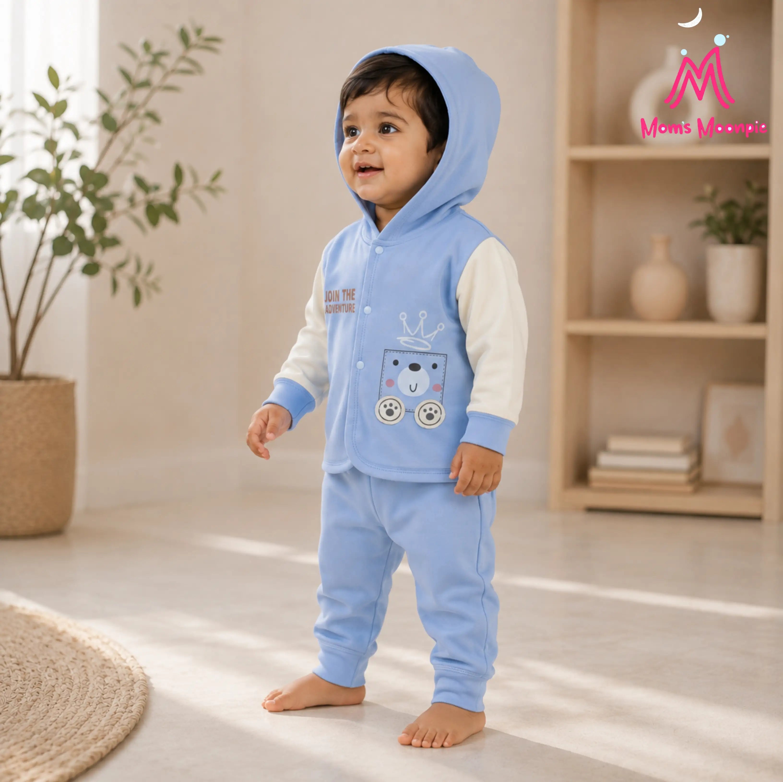 Mom's Moonpie Fleece-Lined Hooded Jacket & Pants Set - Sky Blue