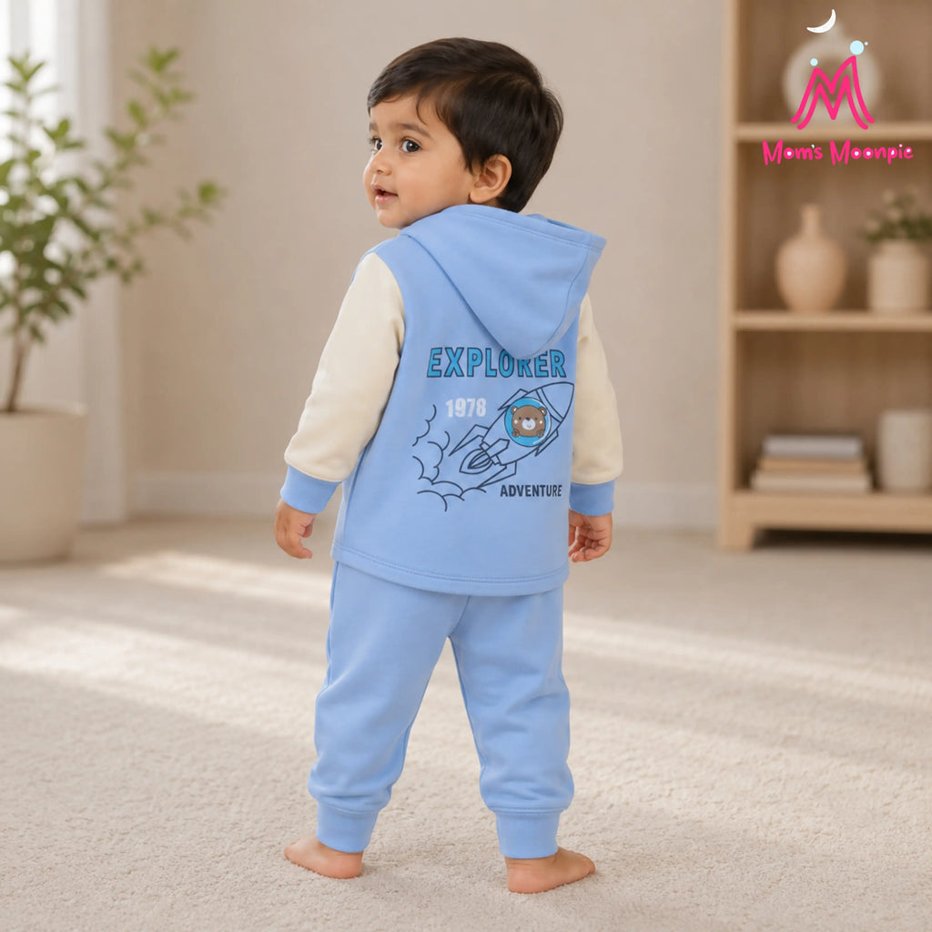 Mom's Moonpie Fleece-Lined Hooded Jacket & Pants Set - Sky Blue