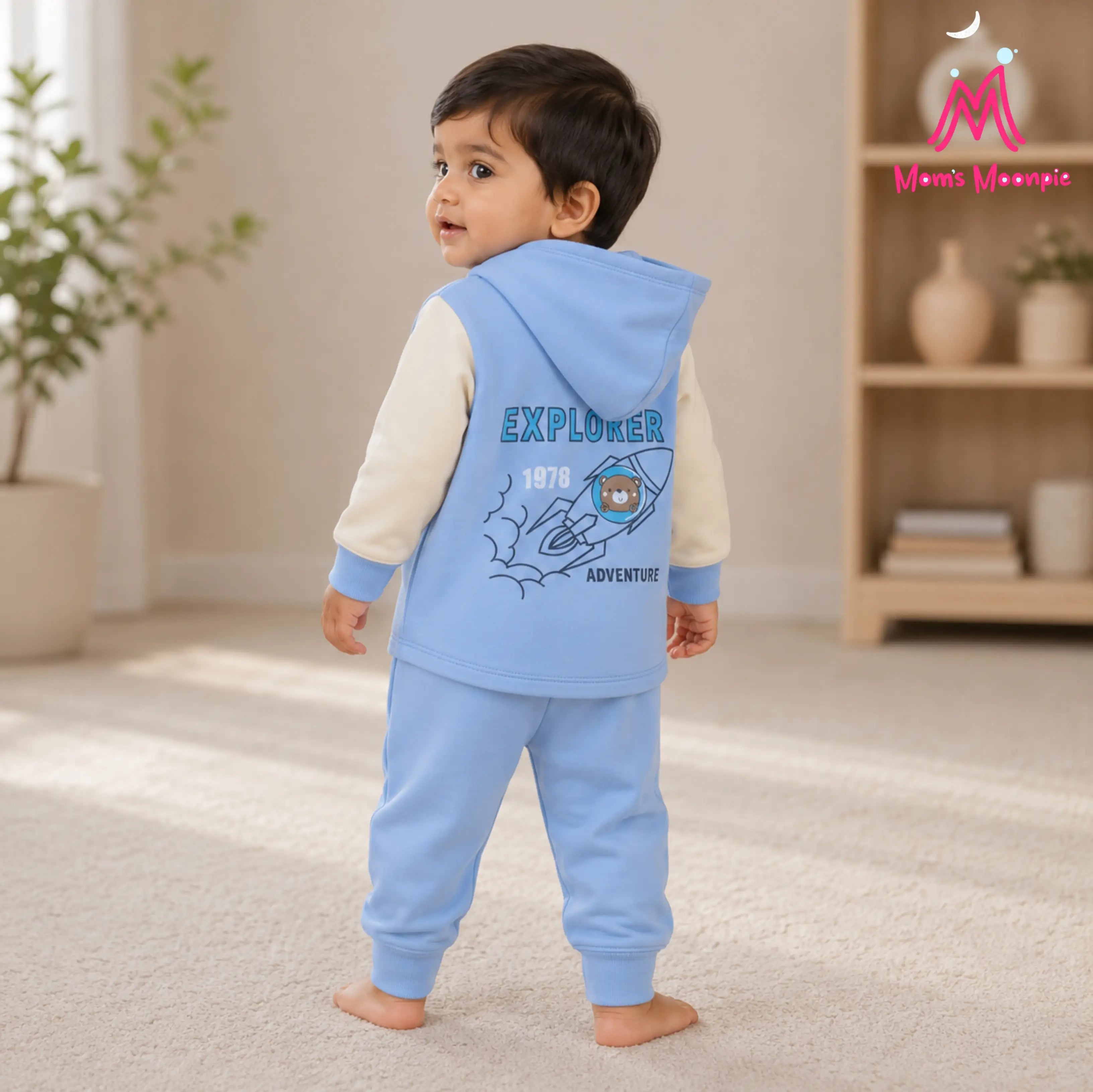 Mom's Moonpie Fleece-Lined Hooded Jacket & Pants Set - Sky Blue