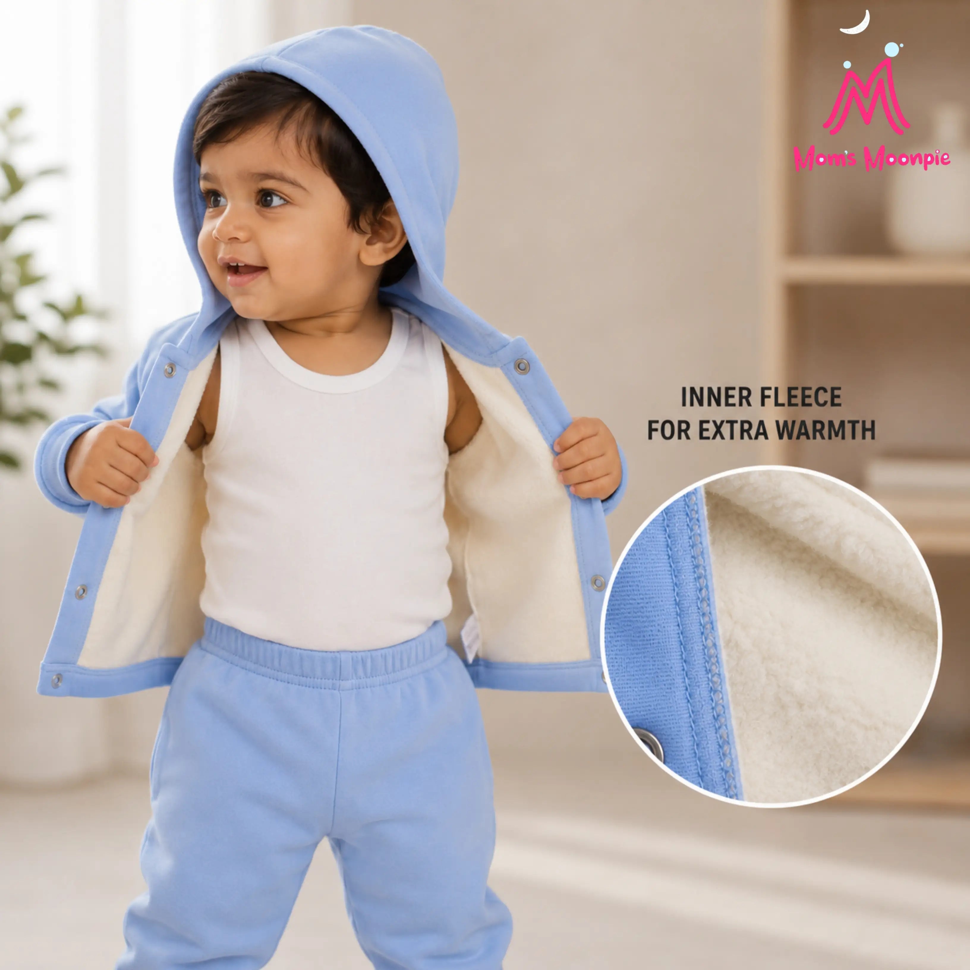 Mom's Moonpie Fleece-Lined Hooded Jacket & Pants Set - Sky Blue