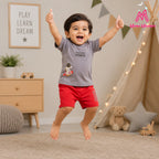 Mom's Moonpie Boys Grey Astronaut Print T-Shirt & Red Shorts Set