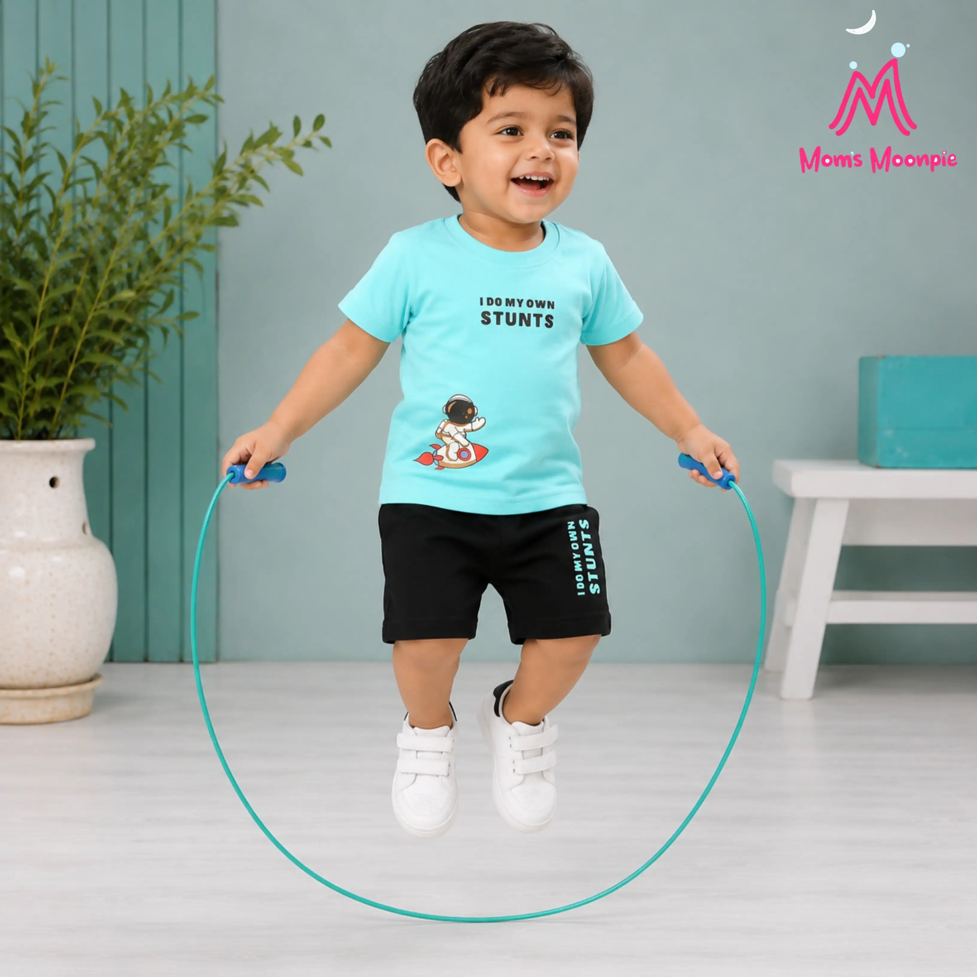 Mom's Moonpie Boys Mint Green Astronaut Print T-Shirt & Shorts Set