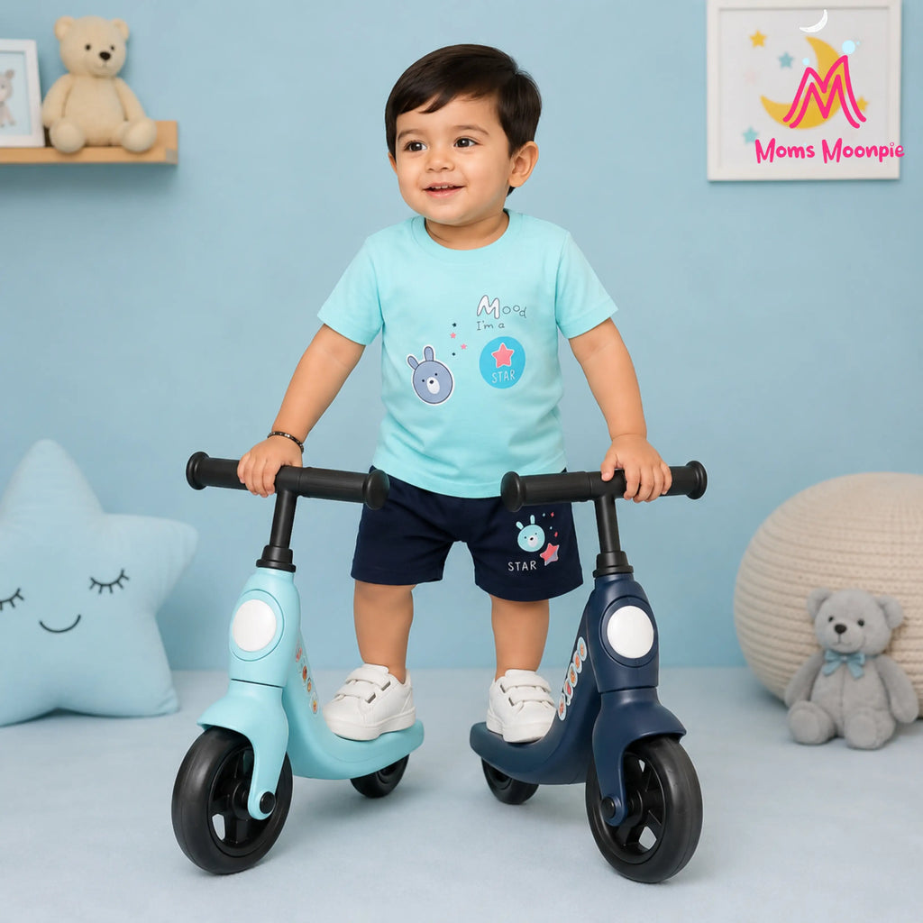 Mom's Moonpie Boys Sky Blue Graphic T-Shirt & Navy Shorts Set