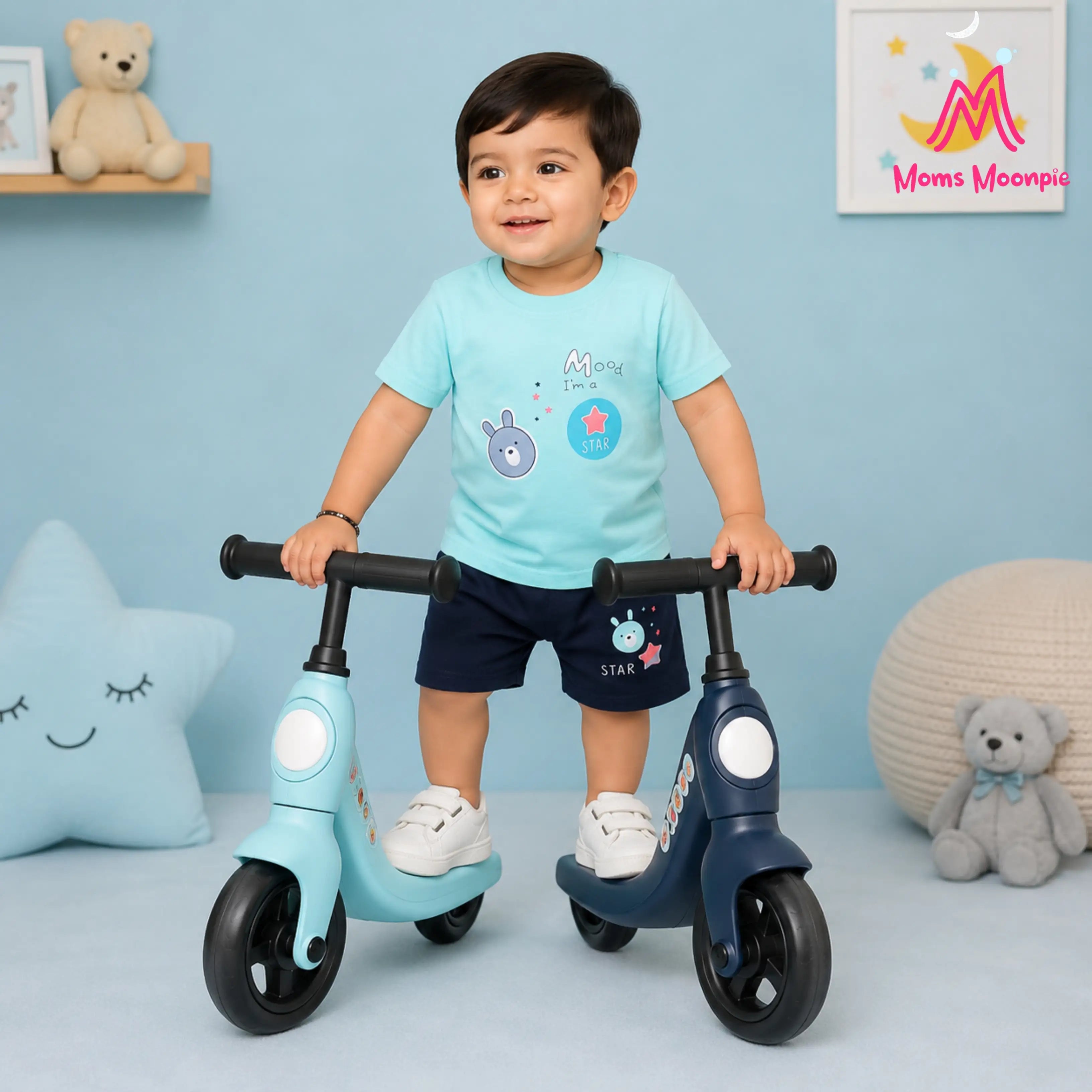 Mom's Moonpie Boys Sky Blue Graphic T-Shirt & Navy Shorts Set