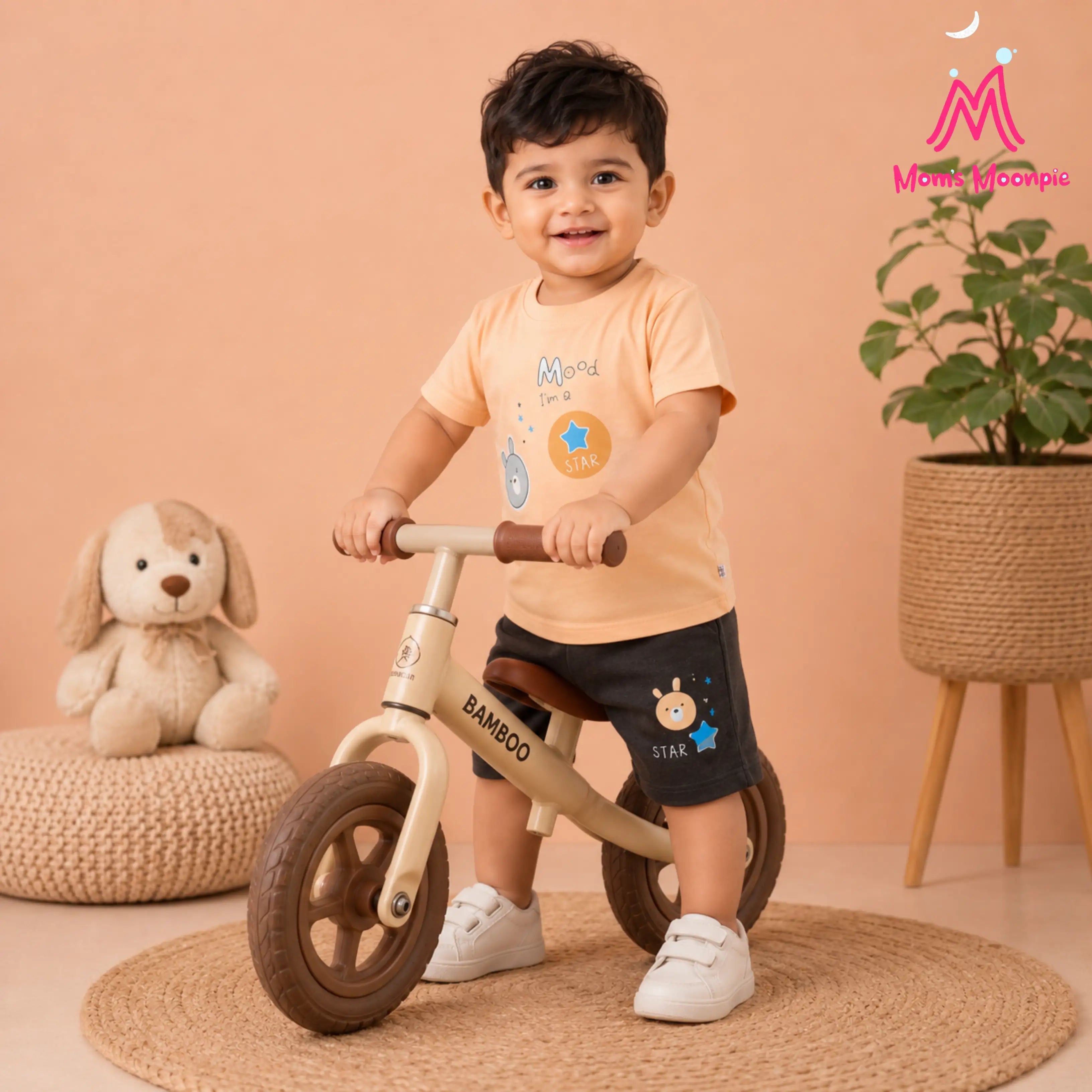 Mom's Moonpie Boys Peach Graphic T-Shirt & Charcoal Shorts Set