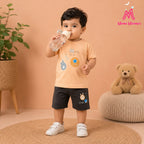 Mom's Moonpie Boys Peach Graphic T-Shirt & Charcoal Shorts Set