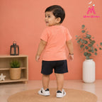 Mom's Moonpie Boys Coral Pink Graphic T-Shirt & Navy Shorts Set