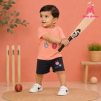 Mom's Moonpie Boys Coral Pink Graphic T-Shirt & Navy Shorts Set