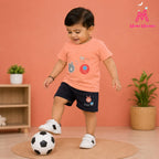 Mom's Moonpie Boys Coral Pink Graphic T-Shirt & Navy Shorts Set