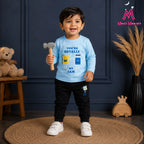 Mom's Moonpie Boys Light Blue Full Sleeve T-Shirt & Black Joggers Set