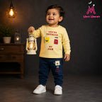 Mom's Moonpie Boys Yellow Full Sleeve T-Shirt & Navy Joggers Set