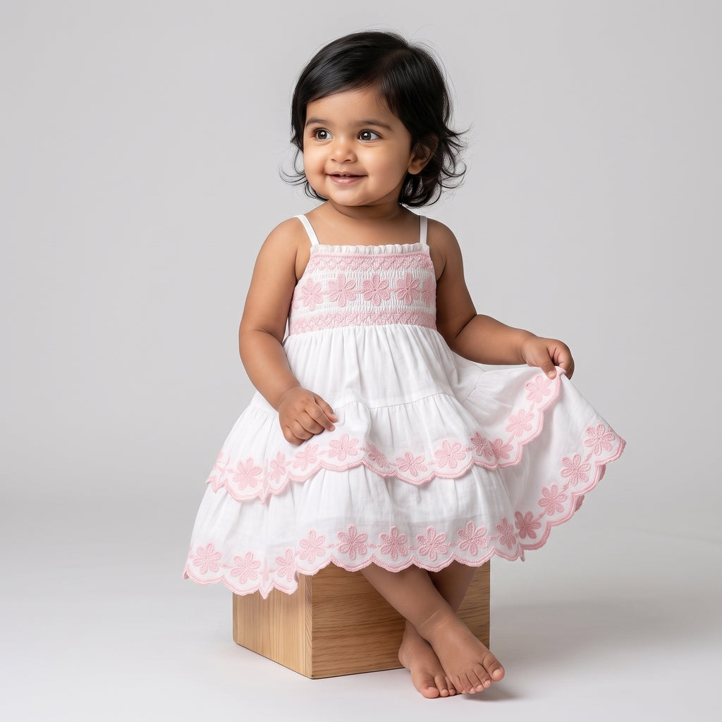 Pink Tiered Sleeveless Frock