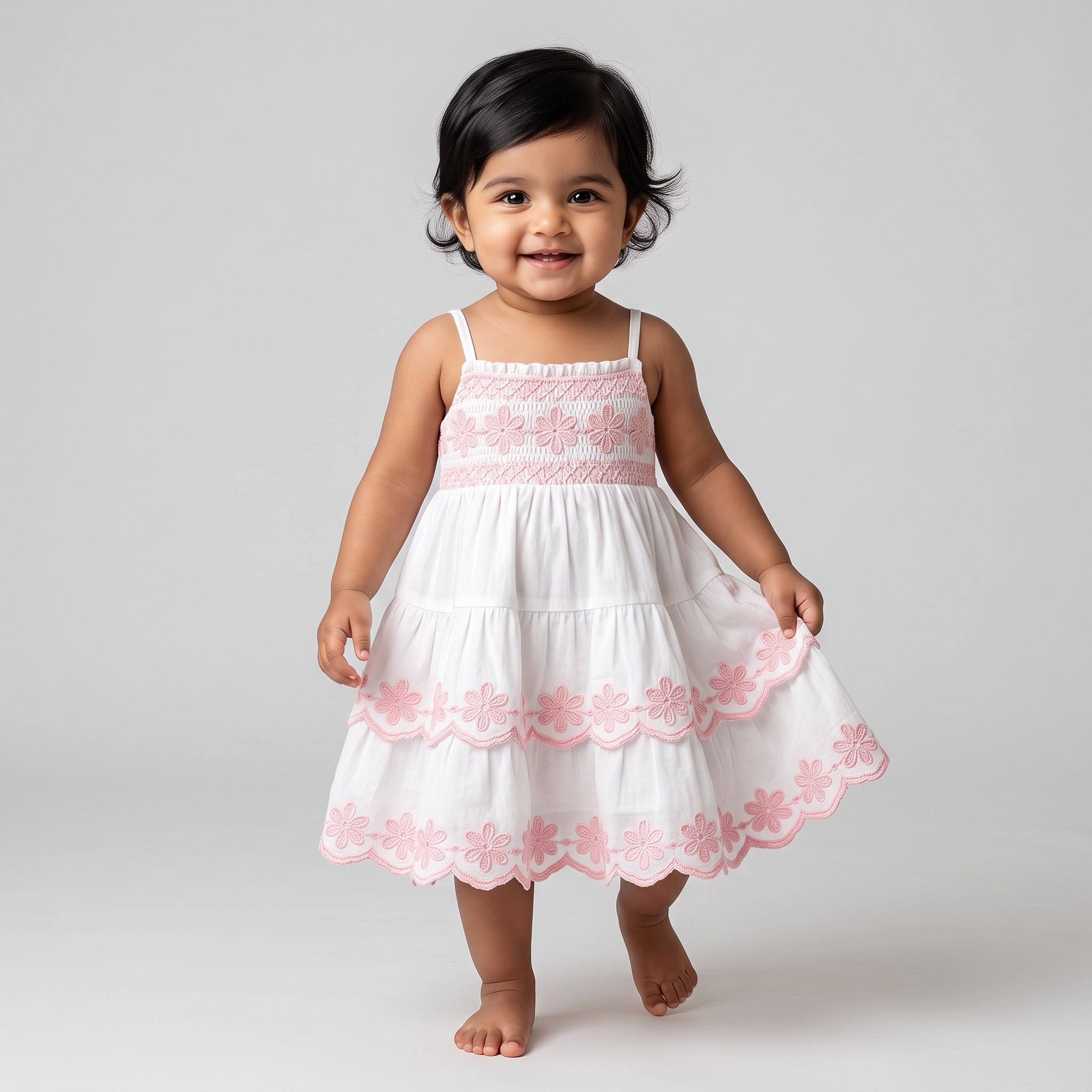 Pink Tiered Sleeveless Frock