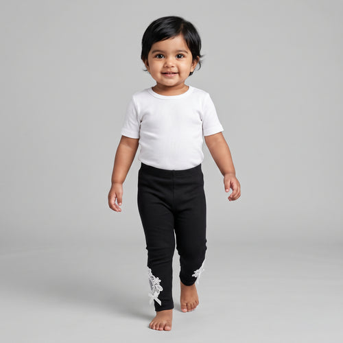 Baby Girls’ Ribbed Straight-Leg Leggings with Lace Bows