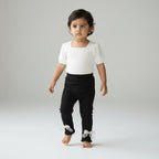 Baby Girls’ Ribbed Straight-Leg Leggings with Lace Bows