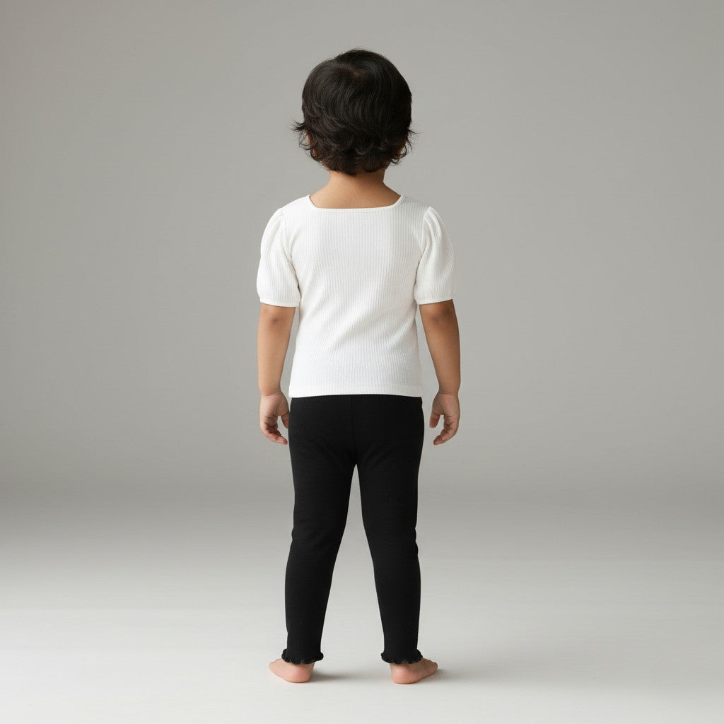 Baby Girls’ Ribbed Straight-Leg Leggings with Lace Bows