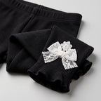 Baby Girls’ Ribbed Straight-Leg Leggings with Lace Bows
