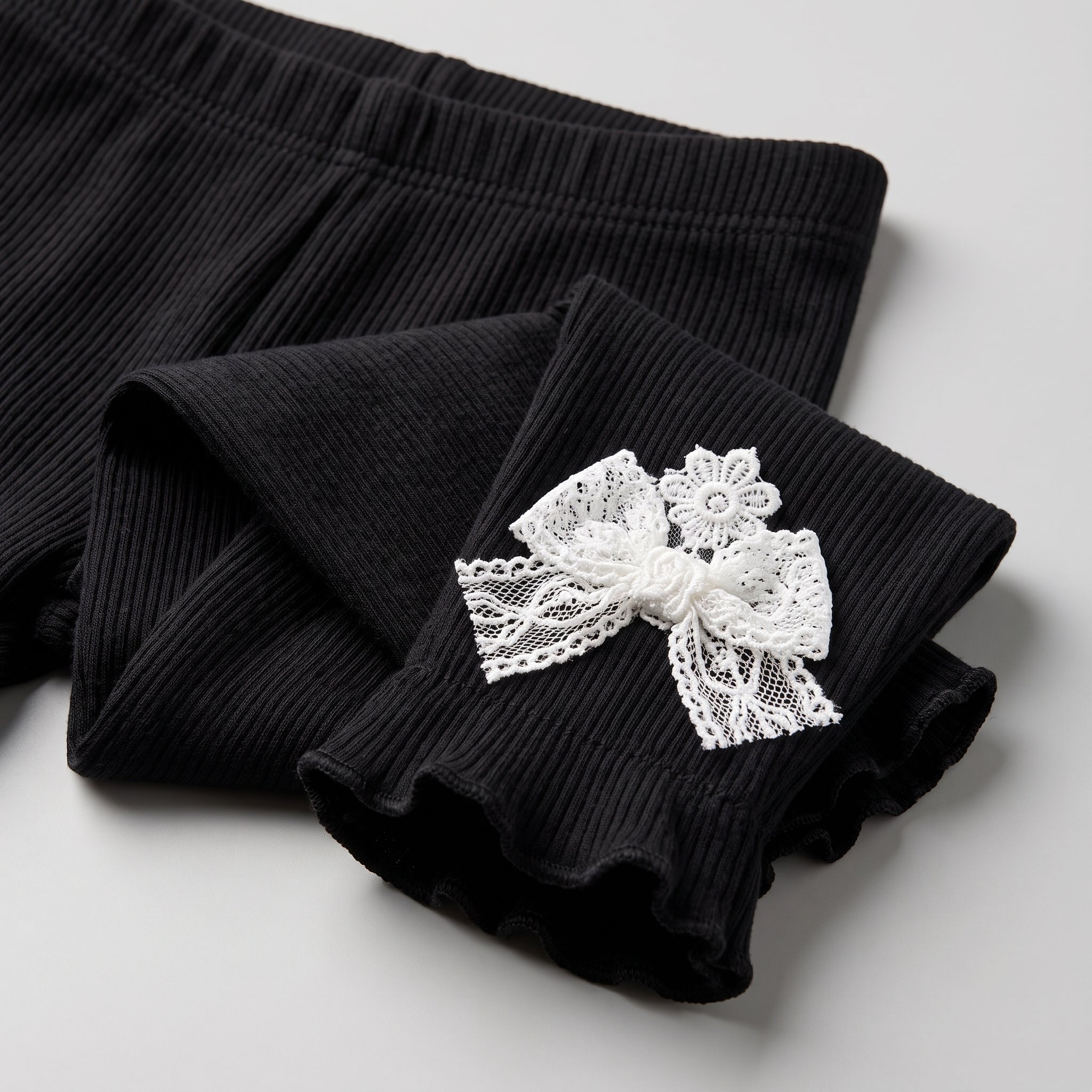 Baby Girls’ Ribbed Straight-Leg Leggings with Lace Bows