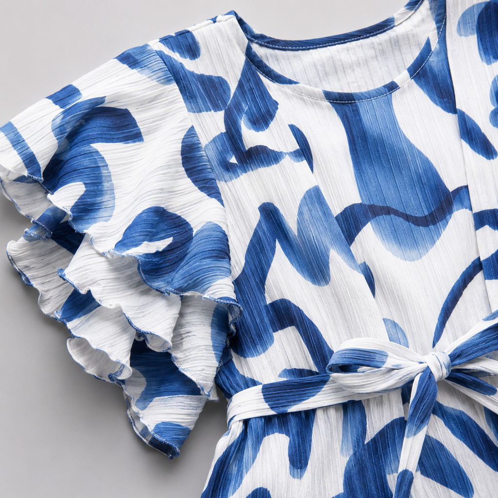 Blue Abstract Ruffle Co-ord Set for Girls | Premium Kidswear | Mom's Moonpie