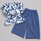 Blue Abstract Ruffle Co-ord Set for Girls | Premium Kidswear | Mom's Moonpie