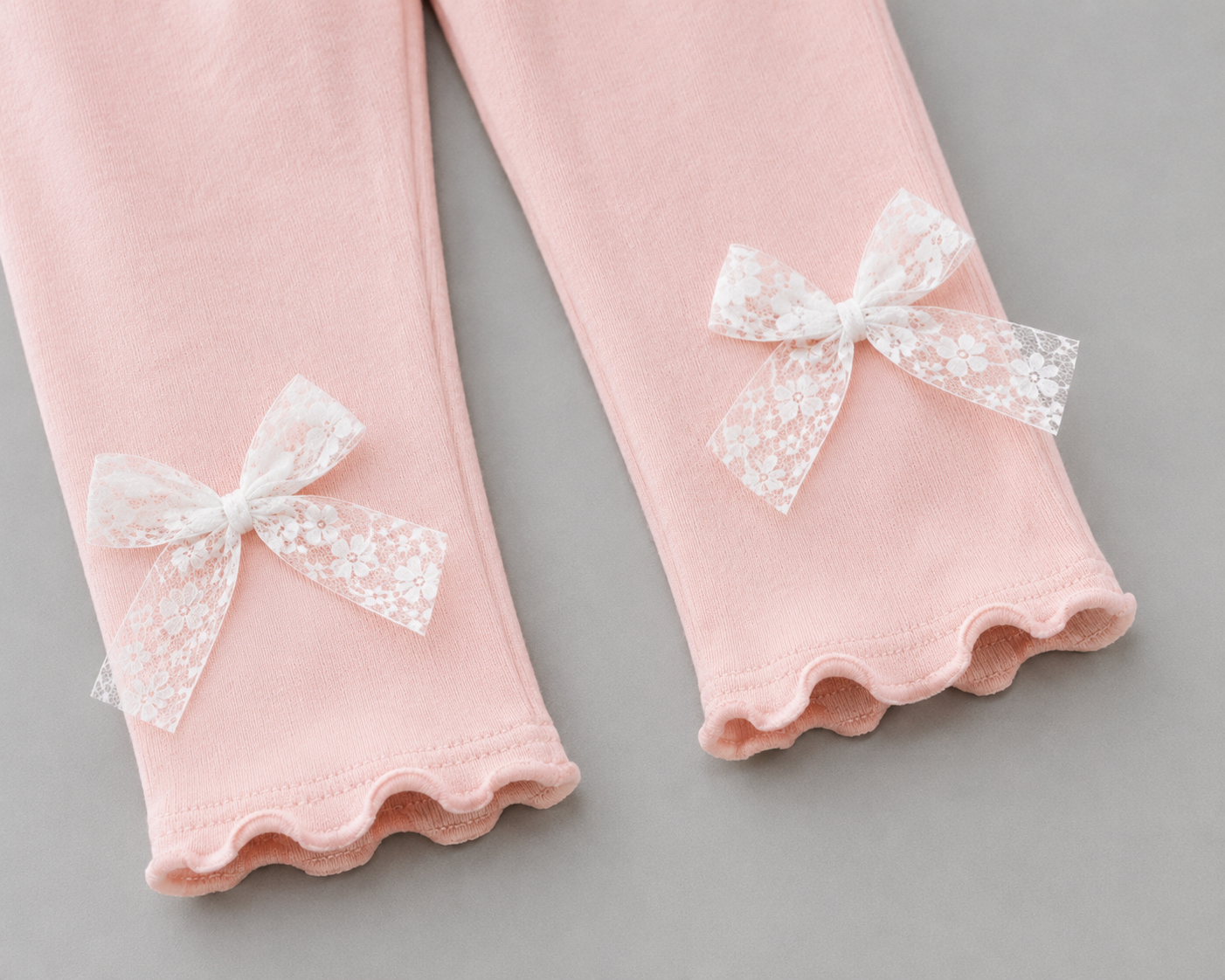 Baby Girls’ Ribbed Straight-Leg Leggings with Lace Bows