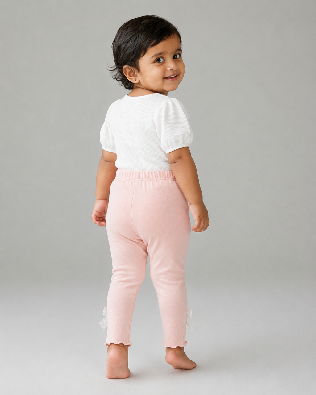 Baby Girls’ Ribbed Straight-Leg Leggings with Lace Bows