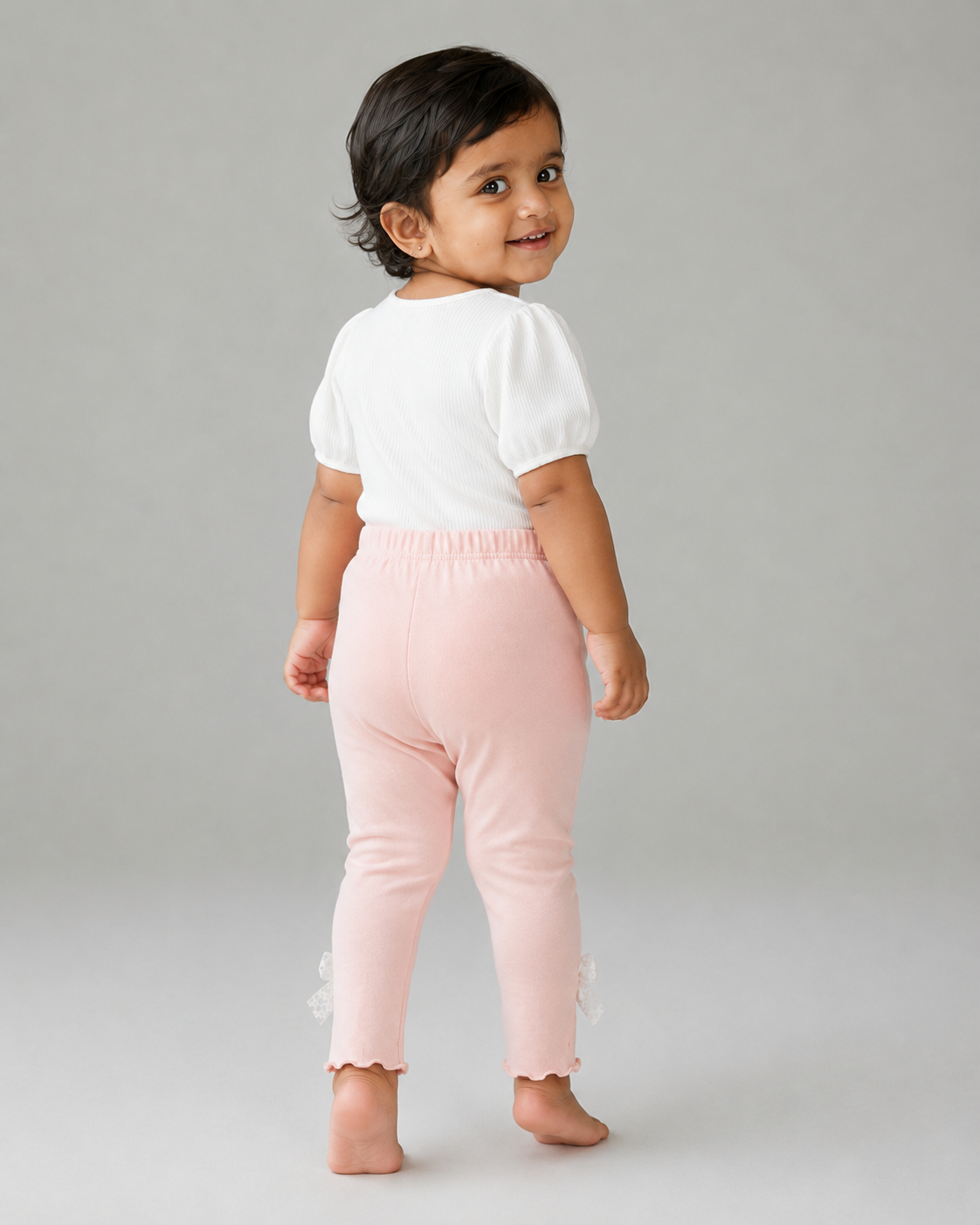 Baby Girls’ Ribbed Straight-Leg Leggings with Lace Bows