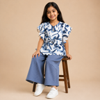 Blue Abstract Ruffle Co-ord Set for Girls | Premium Kidswear | Mom's Moonpie