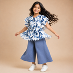 Blue Abstract Ruffle Co-ord Set for Girls | Premium Kidswear | Mom's Moonpie