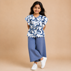 Blue Abstract Ruffle Co-ord Set for Girls | Premium Kidswear | Mom's Moonpie