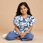 Blue Abstract Ruffle Co-ord Set for Girls | Premium Kidswear | Mom's Moonpie