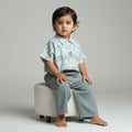 Zigzag Print Shirt & Grey Textured Trouser Set