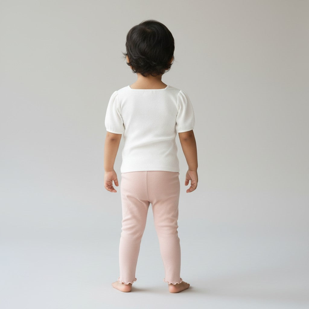 Baby Girls’ Ribbed Straight-Leg Leggings with Lace Bows