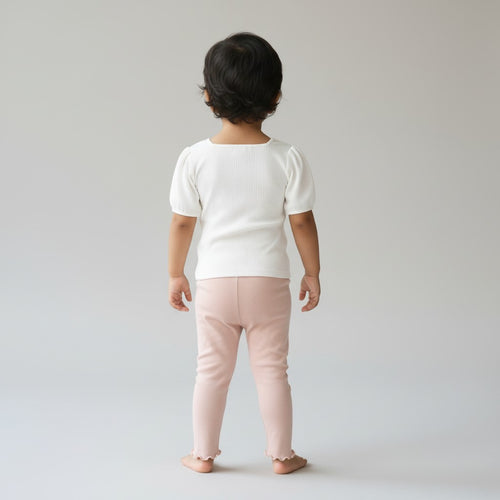 Baby Girls’ Ribbed Straight-Leg Leggings with Lace Bows