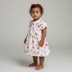 Sweet Strawberry Puff-Sleeve Cotton Dress