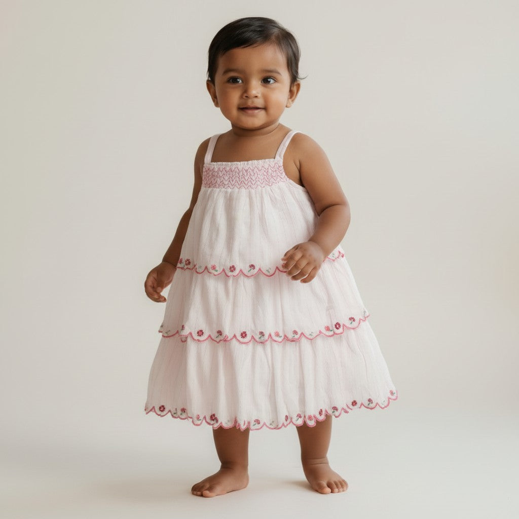Pink Tiered Sleeveless Frock