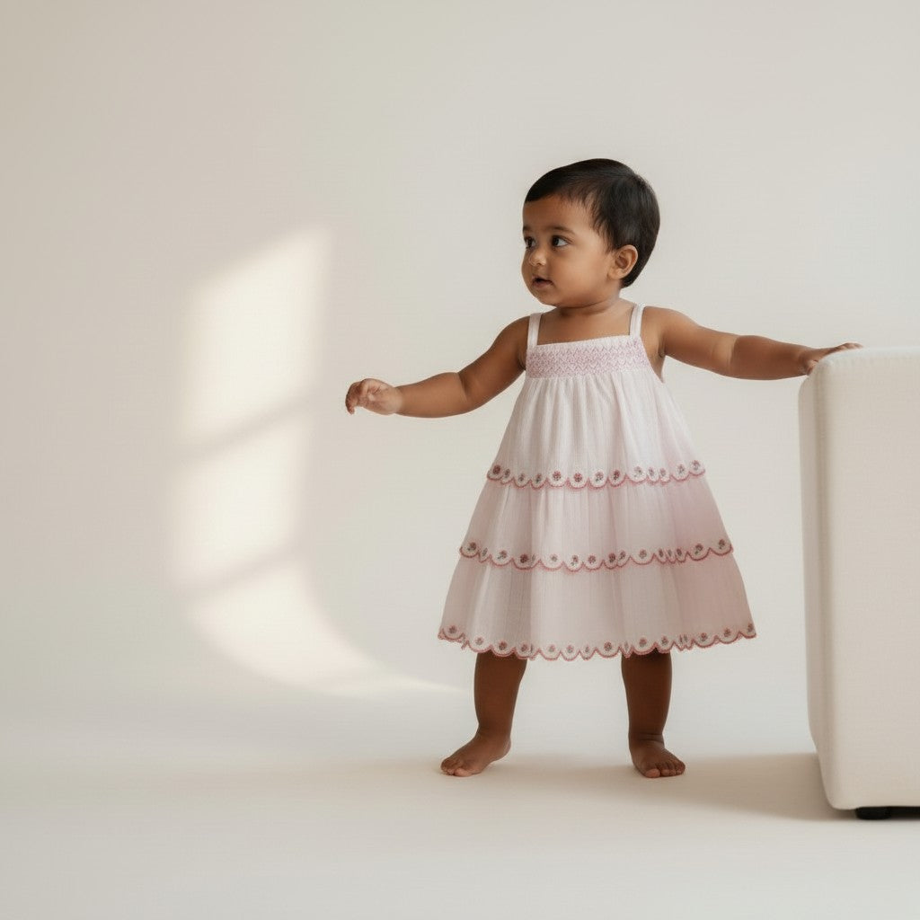 Pink Tiered Sleeveless Frock
